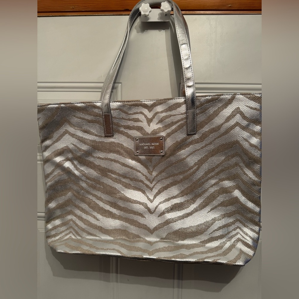 Michael Kors Silver Zebra Tote Bag with Sophisticated Design